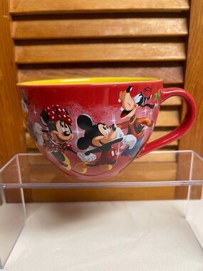 Disney Red Ceramic Mug with Yellow Interior and Mickey & Friends Artwork